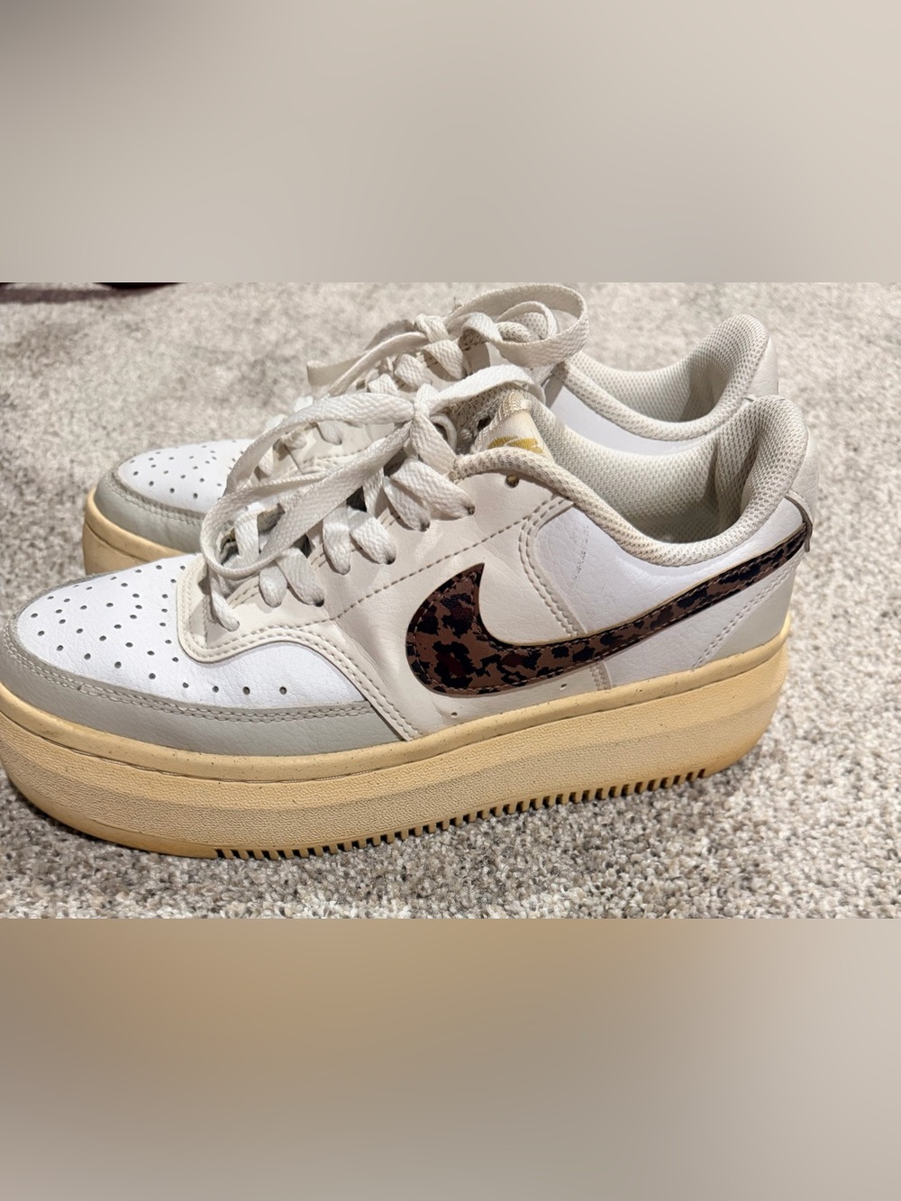 Womens 8.5 Nike Court Vision Alta White/Archaeo Brown-Light Bone Leopard